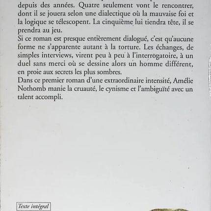 Hygiène de l’assassin – Amélie Nothomb – Roman contemporain dialogue psychologie écrivain misanthropie – Livre d’occasion - livre