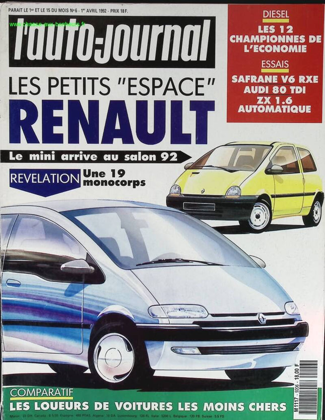 Les petits Espace Renault - L'auto journal - n° 6 - 1992 - revue magazine - voiture