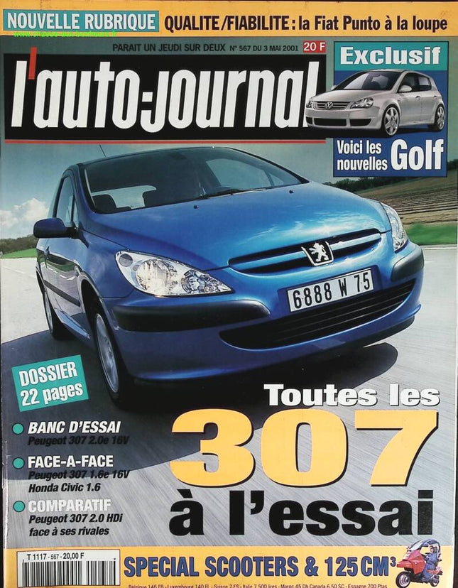 Peugeot 307 à l'essai - L'auto journal - n° 567 - 2001 - revue magazine - voiture