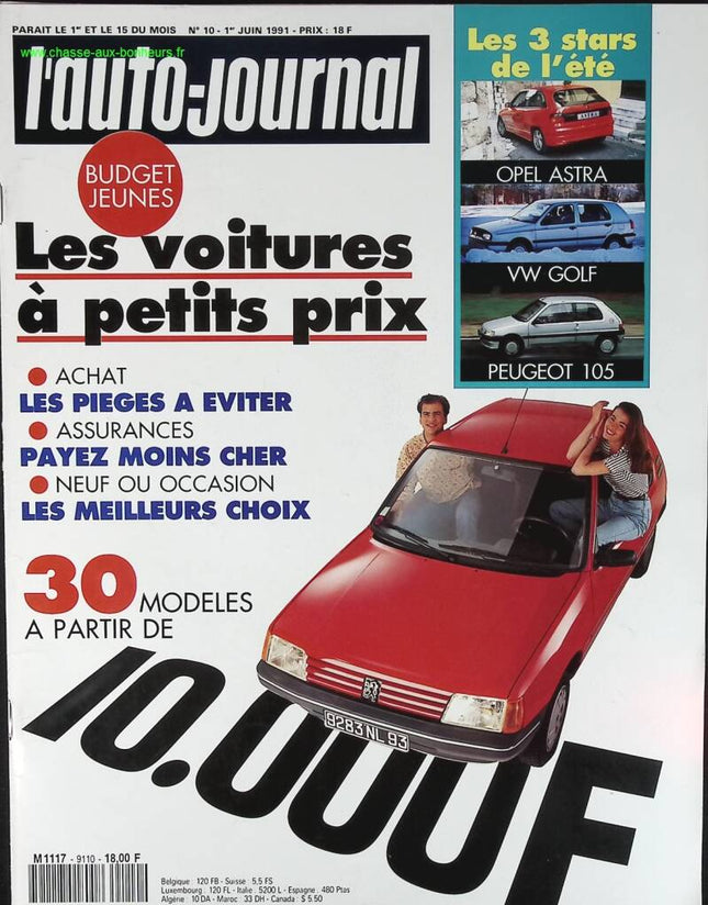 Les voitures à petits prix - L'auto journal - n° 10 - 1991 - revue magazine - voiture