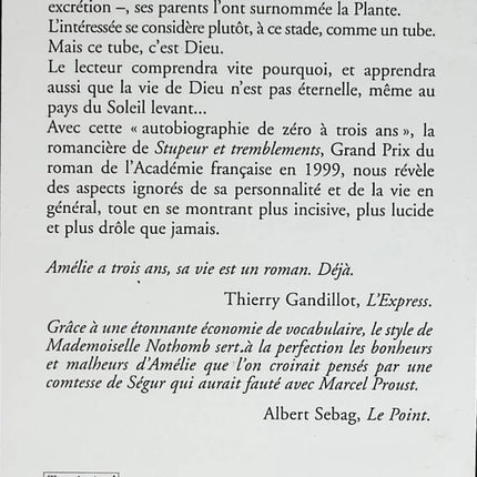 Métaphysique des tubes - Amélie Nothomb - livre