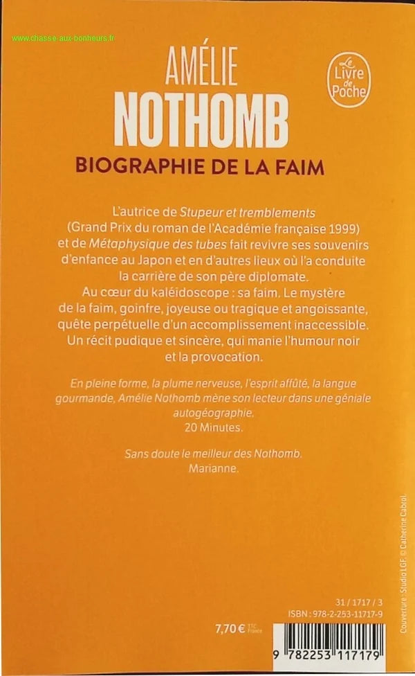 Biographie de la faim - Amélie Nothomb - livre