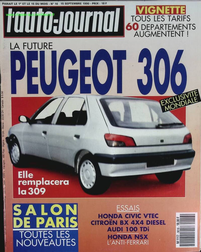 Peugeot 306 - L'auto journal - n° 16 - 1990 - revue magazine - voiture