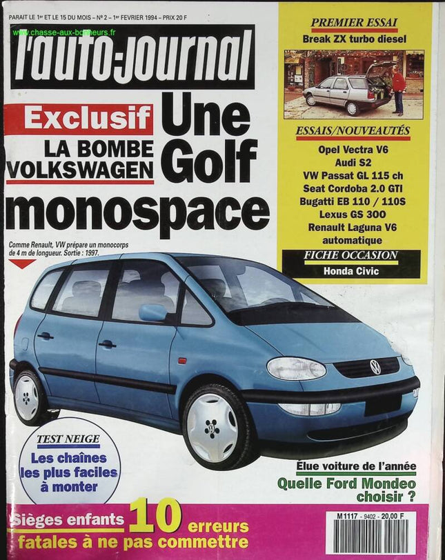 Une Volkswagen Golf monospace - L'auto journal - n° 2 - 1994 - revue magazine - voiture