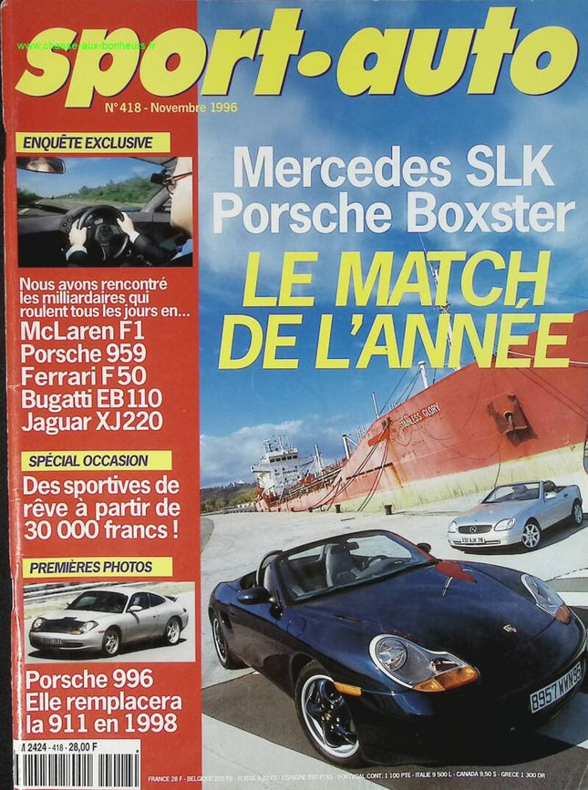 Mercedes SLK Porsche Boxter - Sport auto - n° 418 - 1996 - revue magazine - voiture