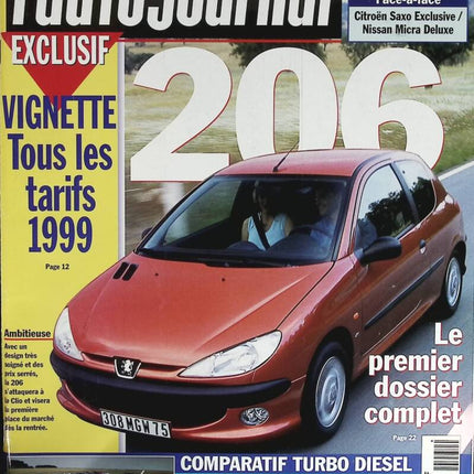 Peugeot 206 - L'auto journal - n° 492 - 1998 - revue magazine - voiture
