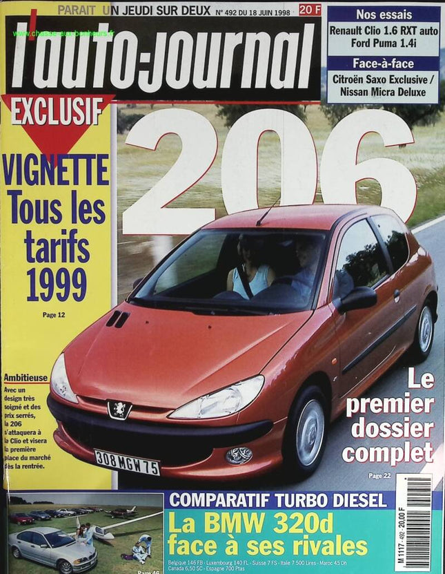 Peugeot 206 - L'auto journal - n° 492 - 1998 - Zeitschriftenbericht - Auto