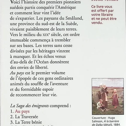Au pays la saga des émigrants, Tome 1 - Vilhelm Moberg - livre