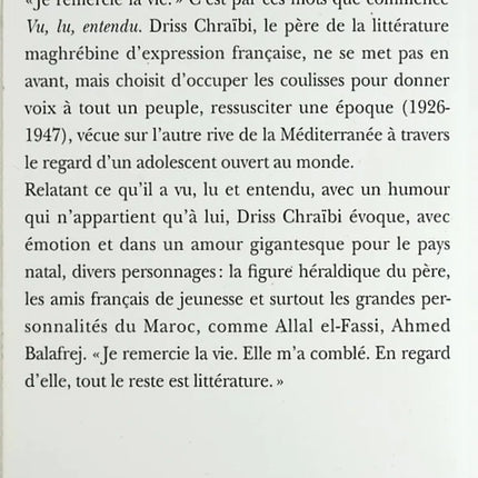 Vu, lu, entendu - Driss Chraïbi - livre