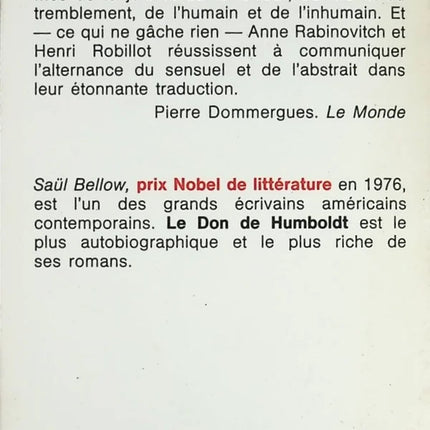 Le don de humboldt Tome 2 - Saul Bellow - livre