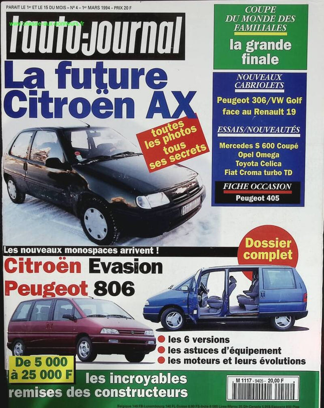 La future Citroën AX - L'auto journal - n° 4 - 1994 - revue magazine - voiture