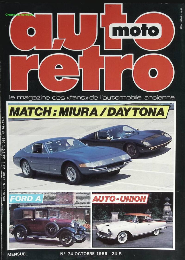 Miura Daytona Ford A Auto Union - Retro Auto Moto - No. 74 - 1986 - magazine review - car