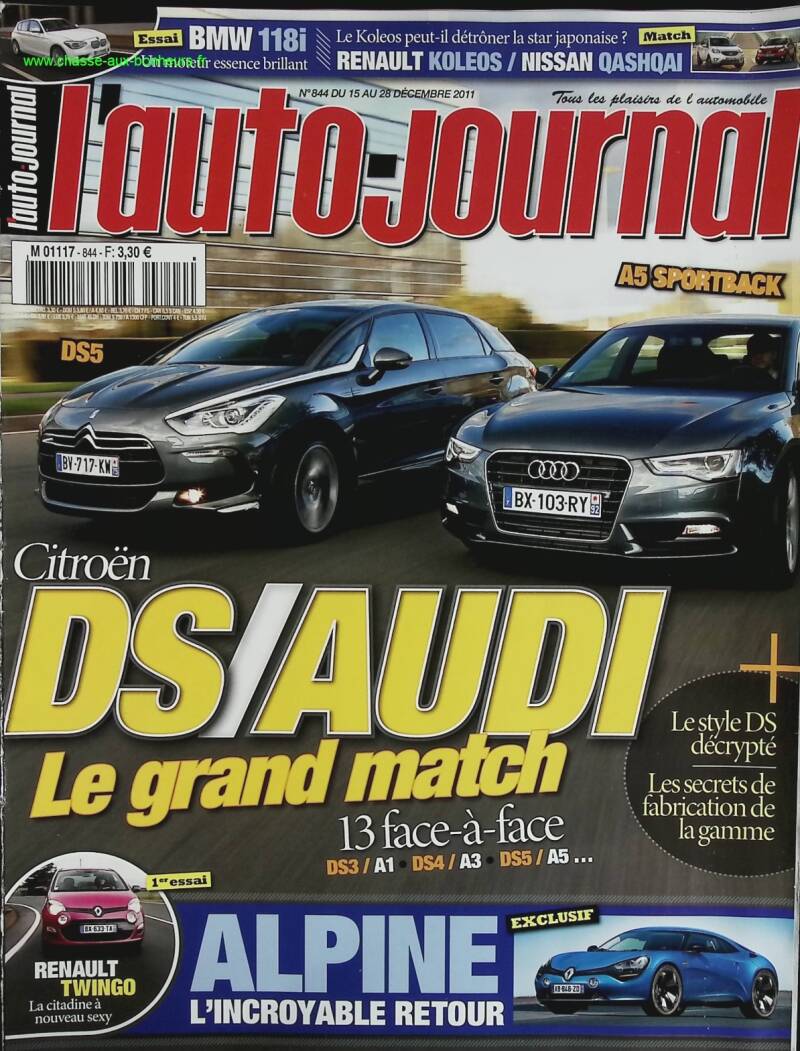 DS AUDI le grand match - L'auto journal - n° 844 - 2011 - revue magazine - voiture