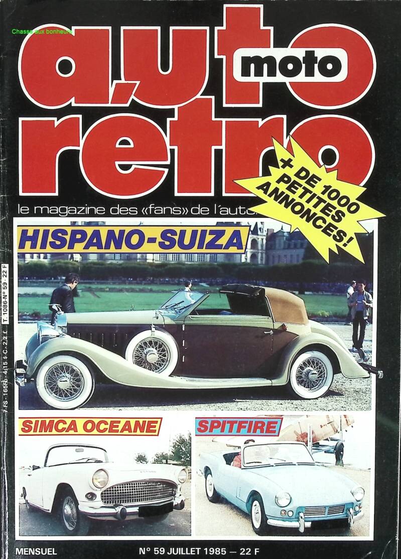 Hispano Suiza Simca Oceane Spitfire - Auto moto rétro - n° 59 - 1985 - revue magazine - voiture