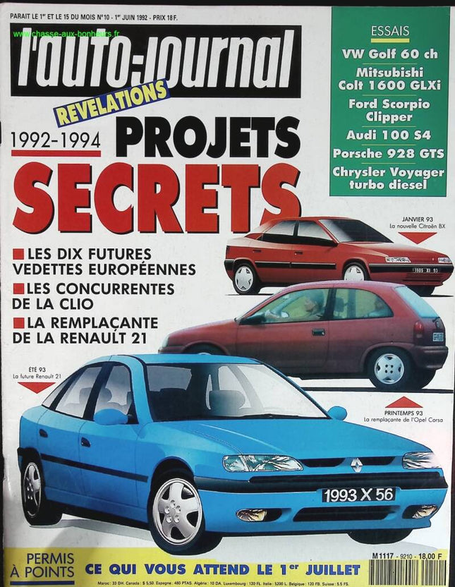 1992 1994 Projets secrets - L'auto journal - n° 10 - 1992 - revue magazine - voiture