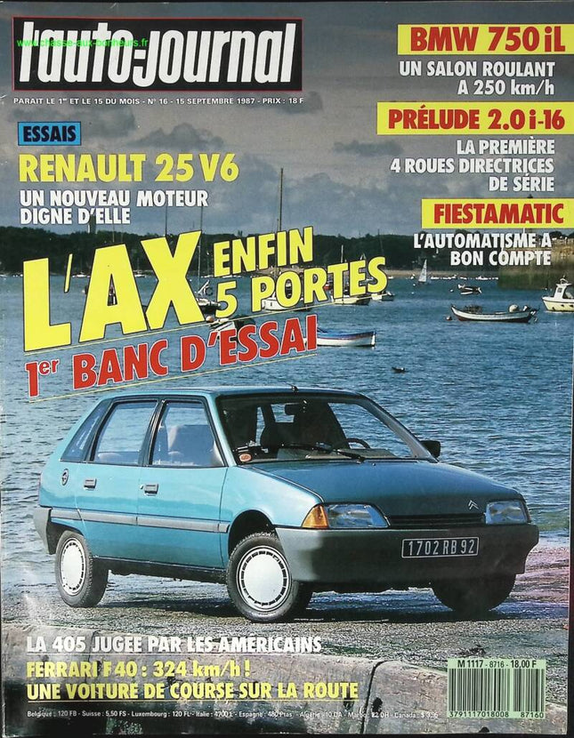 Citroën AX 5 portes - L'auto journal - n° 16 - 1987 - revue magazine - voiture