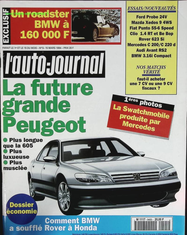 La future grande Peugeot - L'auto journal - n° 5 - 1994 - revue magazine - voiture