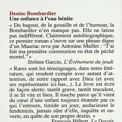 Une enfance à l'eau bénite - Denise Bombardier - livre