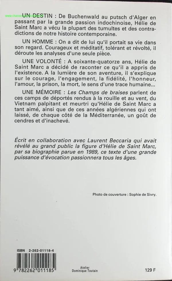 Mémoires - Les champs de braises - Hélie de Saint Marc - Livre