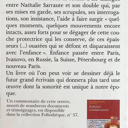 Enfance – Nathalie Sarraute – autobiographie roman introspectif mémoire souvenirs enfance occasion - livre