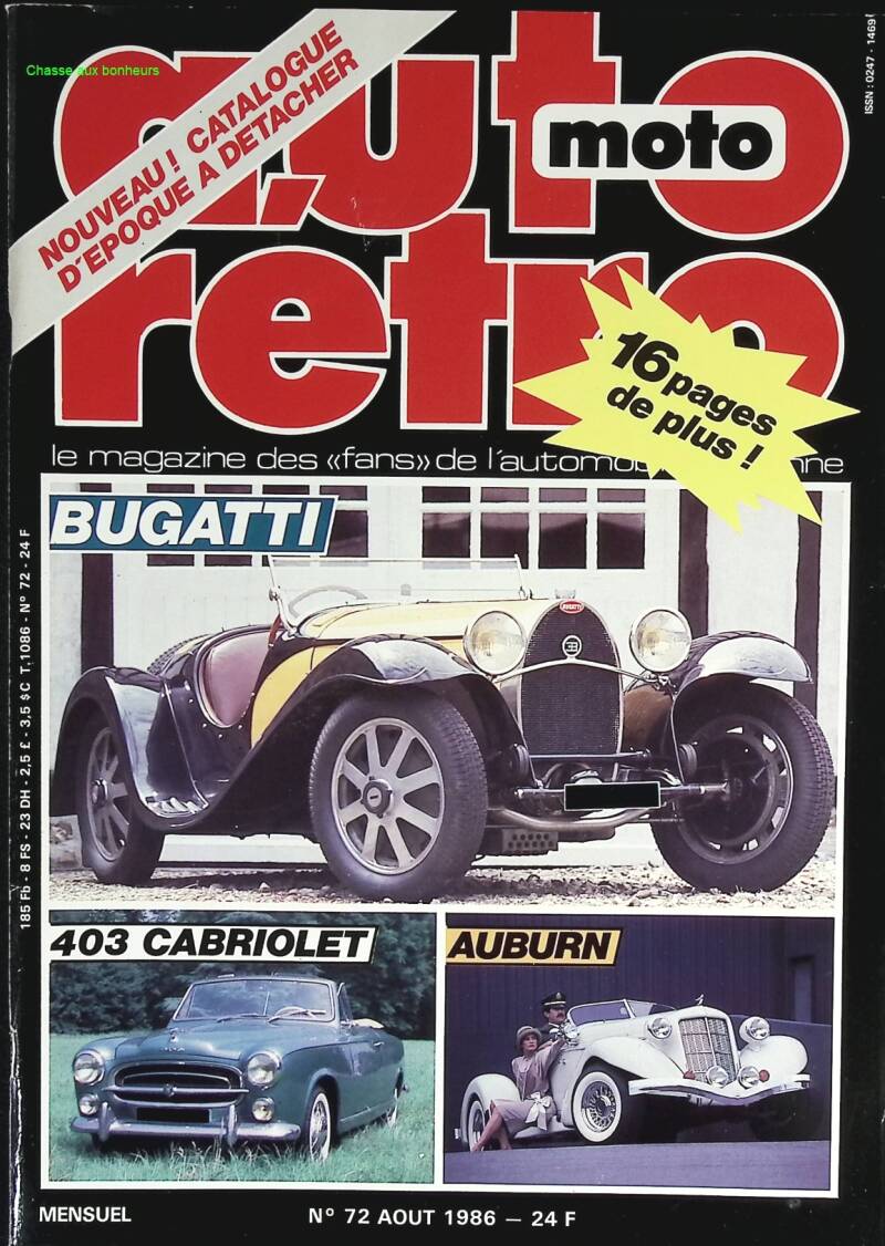 Bugatti 403 cabriolet Auburn - Auto moto rétro - n° 72 - 1986 - revue magazine - voiture