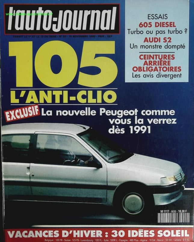 Peugeot 105 l'anti Renault Clio - L'auto journal - n° 20 - 1990 - revue magazine - voiture