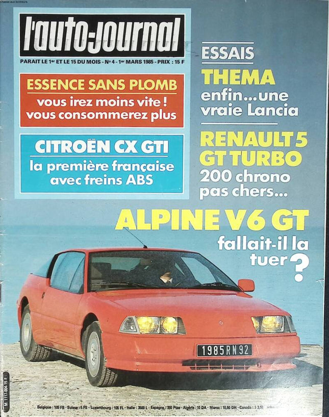 Alpine V6 GT - L'auto journal - n° 04 - 1985 - revue magazine - voiture