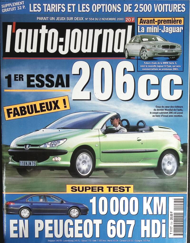 1 er essai 206 CC - L'auto journal - n° 554 - 2000 - revue magazine - voiture