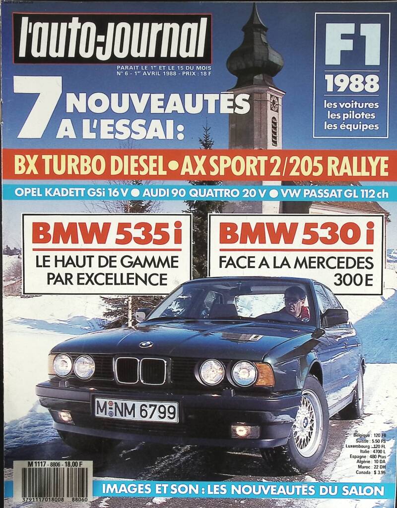 BMW 535 i 530 i - L'auto journal - n° 8 - 1988 - revue magazine - voiture