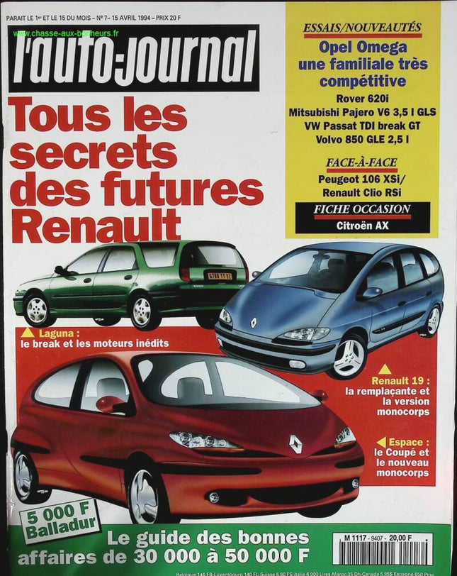Tous les secrets des futures Renault - L'auto journal - n° 7 - 1994 - revue magazine - voiture