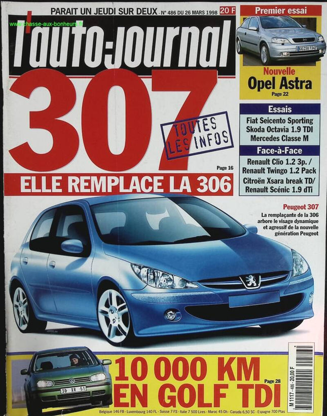 Peugeot 307 remplace la 306 - L'auto journal - n° 486 - 1998 - revue magazine - voiture