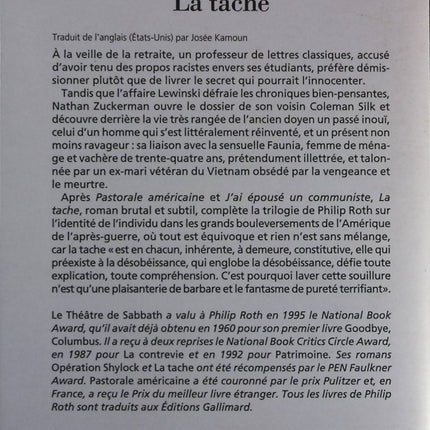 La Tache - Philip Roth - livre