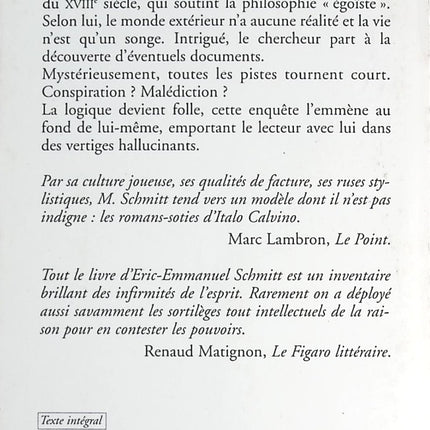 La Secte des égoïstes - Eric-Emmanuel Schmitt - livre