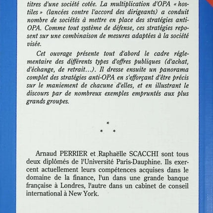 Les Stratégies anti-opa - Arnaud Perrier, Raphaëlle Scacchi - livre