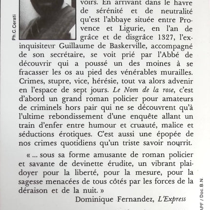 Le Nom de la rose - Umberto Eco - Livre
