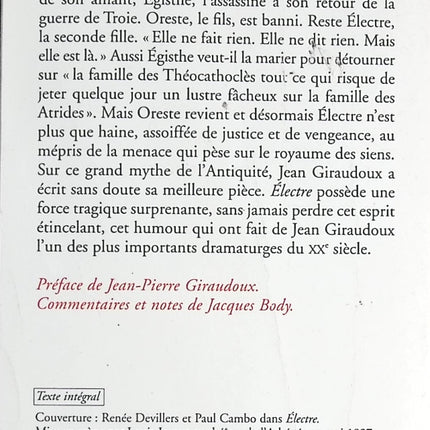 Electre - Jean Giraudoux - livre