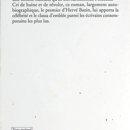 Vipère au poing – Hervé Bazin : roman intense sur la famille et la rébellion - livre