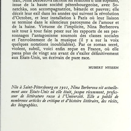 L'Accompagnatrice - Nina Berberova - livre