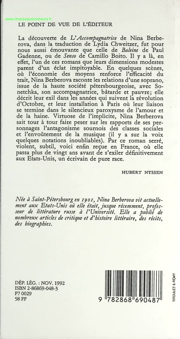 L'Accompagnatrice - Nina Berberova - livre
