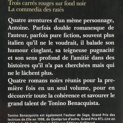 Quatre romans noirs - La maldonne des sleepings  Les morsures de l'aube Trois carrés rouges sur fond noir La commedia des ratés - Tonino Benacquista - livre