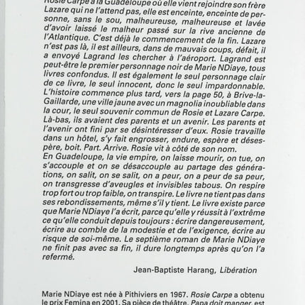 Rosie Carpe - Marie Ndiaye - Livre