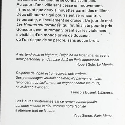 Roman contemporain Paris solitude isolement stress travail Les Heures souterraines – Delphine de Vigan - livre