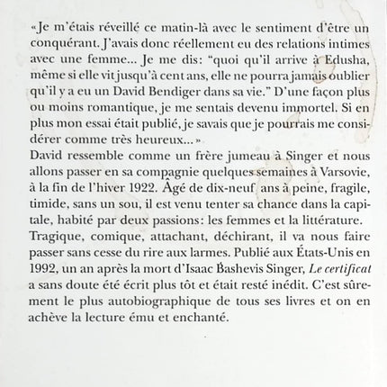 Le Certificat - Isaac Bashevis Singer - livre