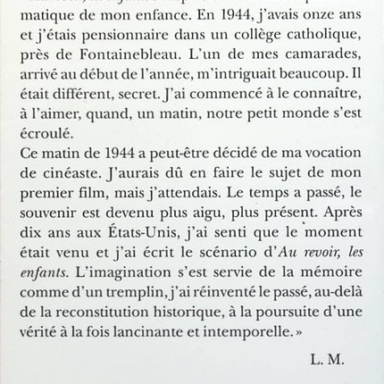 Au revoir, les enfants - Louis Malle - Livre