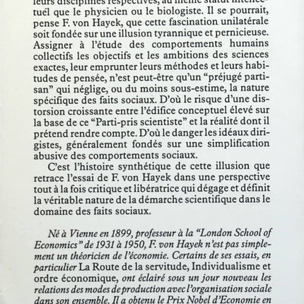 Scientisme et sciences sociales - Friedrich A. Hayek - Livre