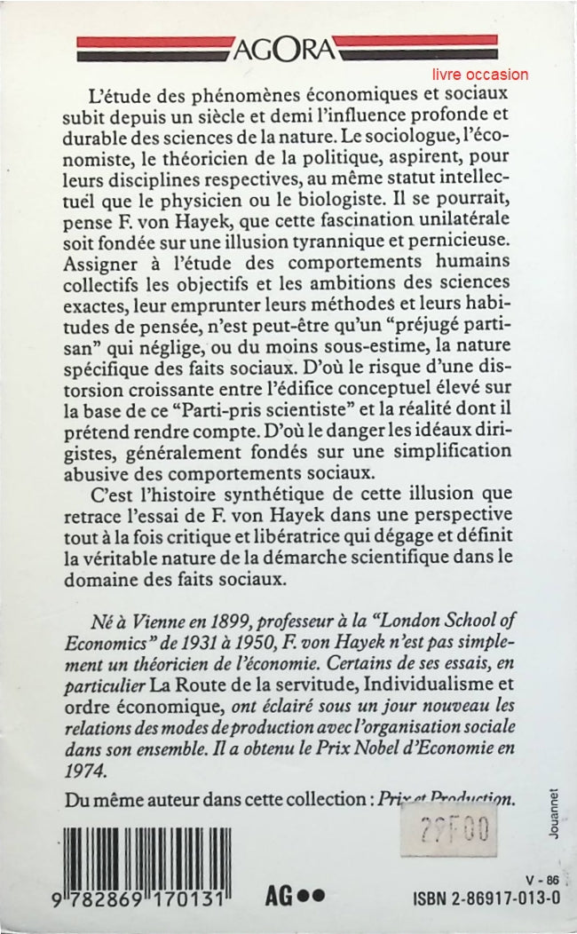 Scientisme et sciences sociales - Friedrich A. Hayek - Livre