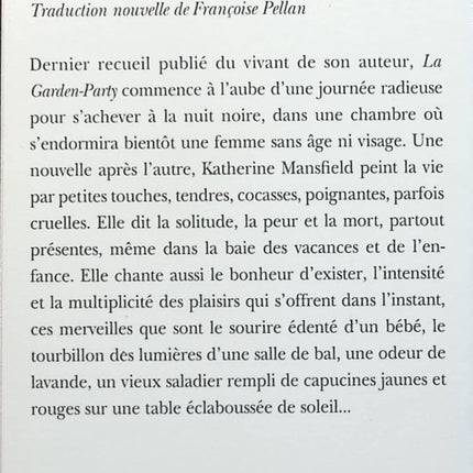 La Garden-Party et autres nouvelles - Katherine Mansfield - Livre