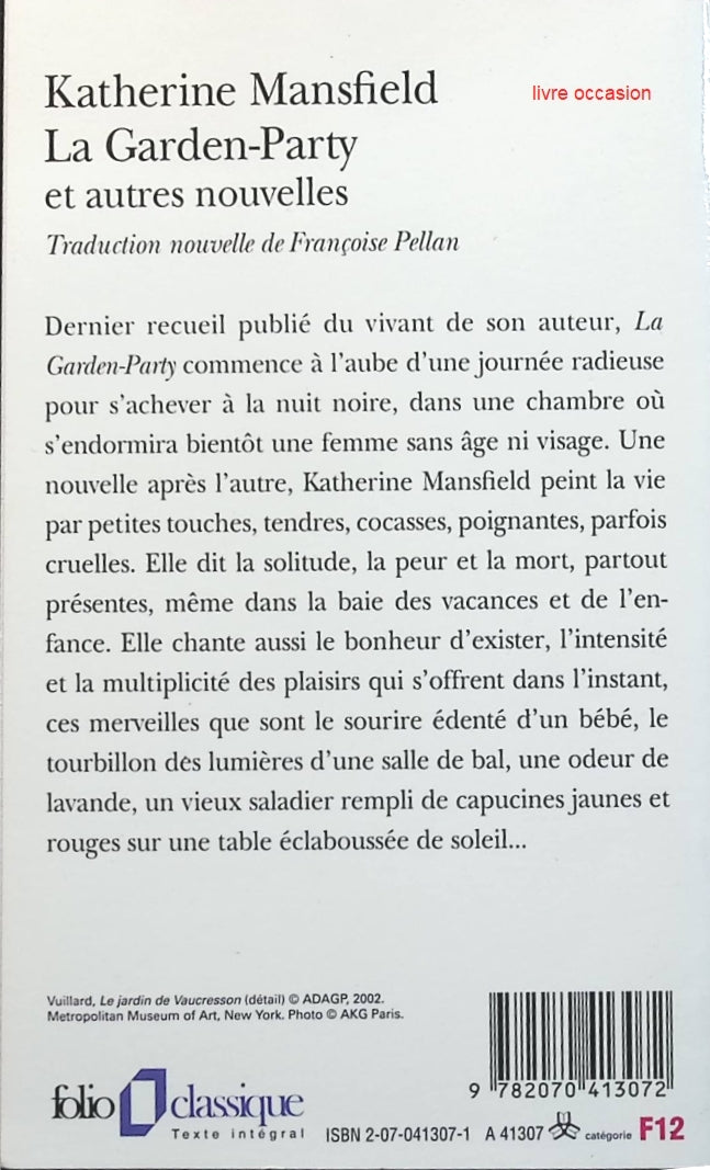 La Garden-Party et autres nouvelles - Katherine Mansfield - Livre