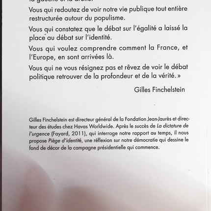 Piège d'identité - Réflexions (inquiètes) sur la gauche, la droite et la démocratie - Gilles Finchelstein - livre