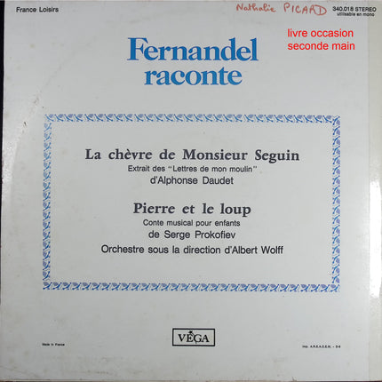 Fernandel – La Chèvre de Monsieur Seguin / Pierre et le Loup – Vinyle 33 tours pour enfants - Disque vinyle 33 tours